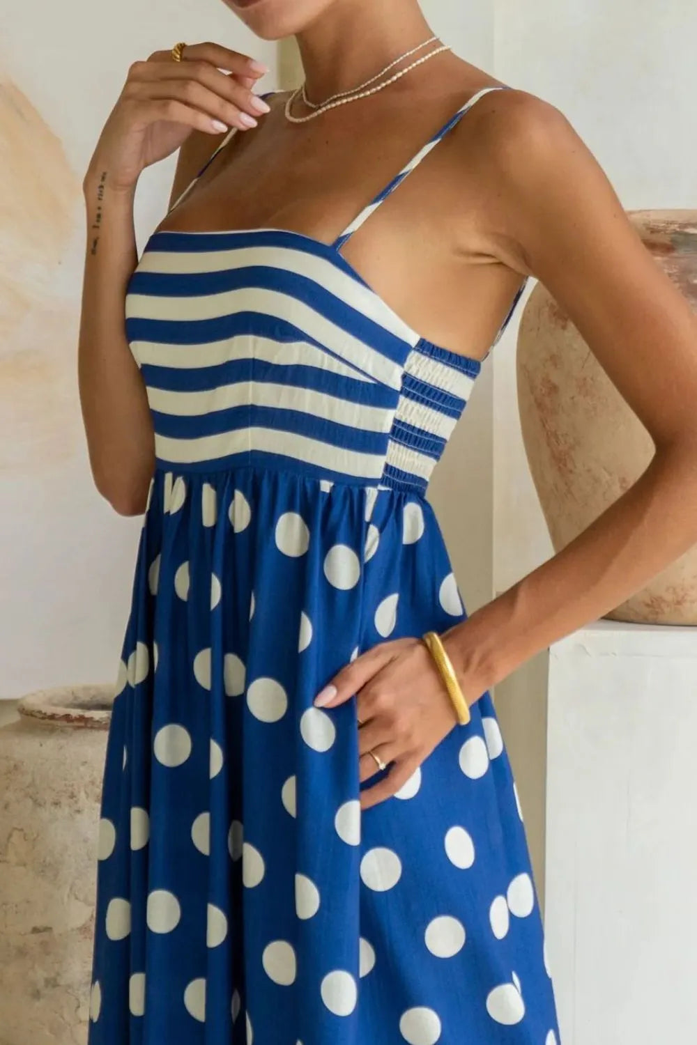 Polka Dot Square Neck Cami Dress.