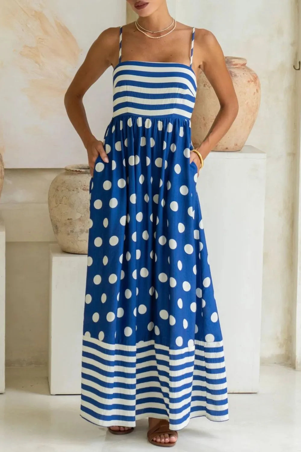 Polka Dot Square Neck Cami Dress.