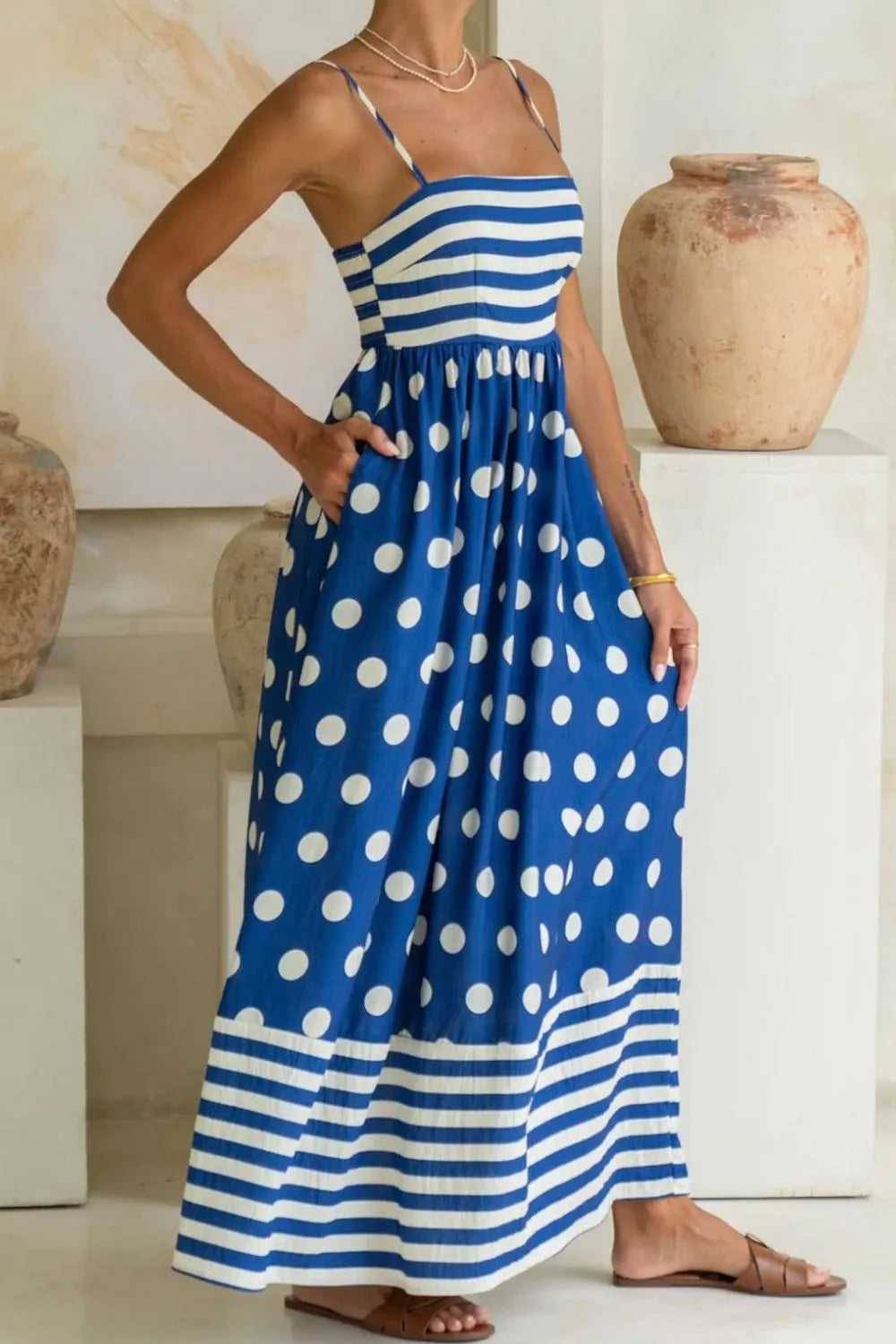 Polka Dot Square Neck Cami Dress.