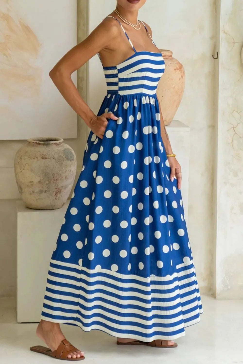 Polka Dot Square Neck Cami Dress.