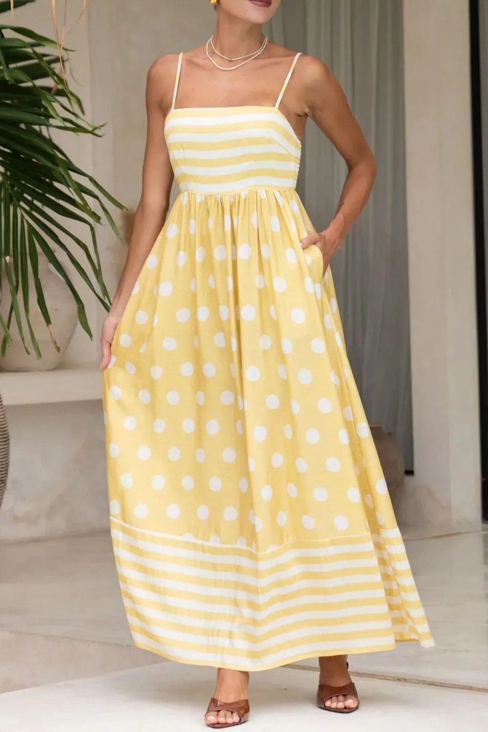 Polka Dot Square Neck Cami Dress.