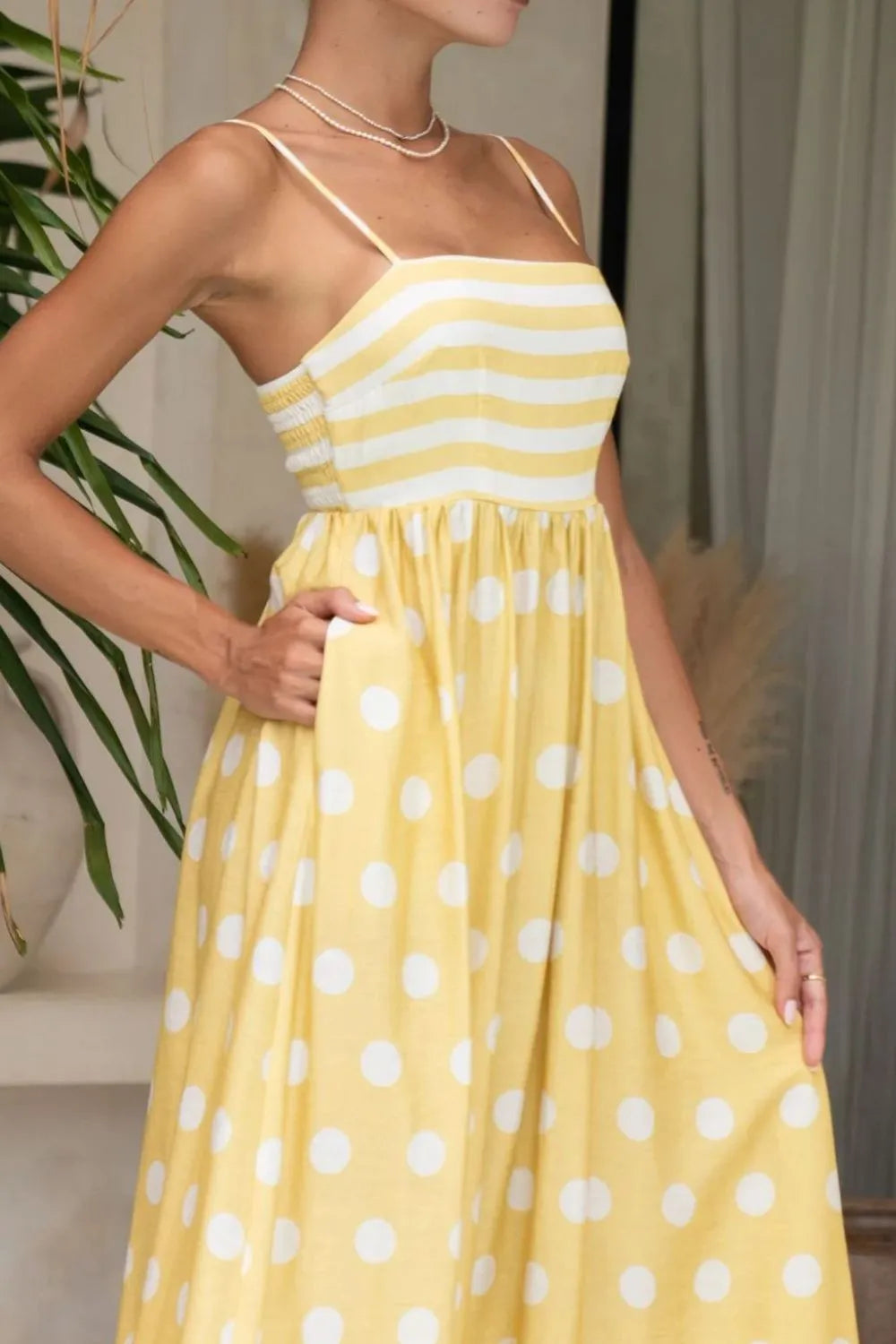 Polka Dot Square Neck Cami Dress.