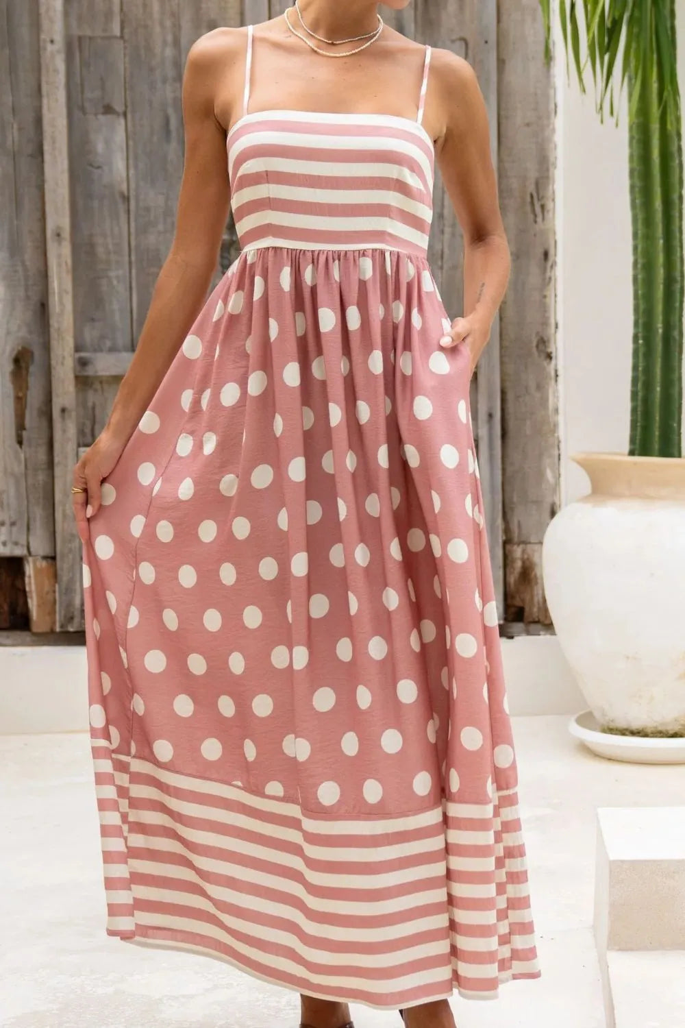 Polka Dot Square Neck Cami Dress.