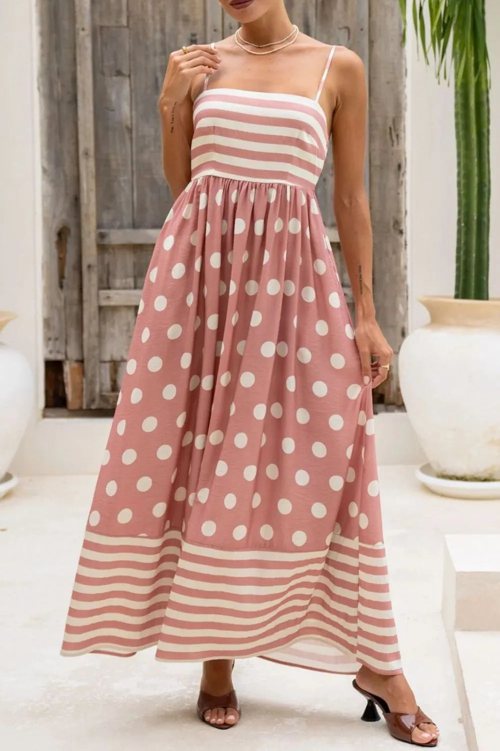 Polka Dot Square Neck Cami Dress.