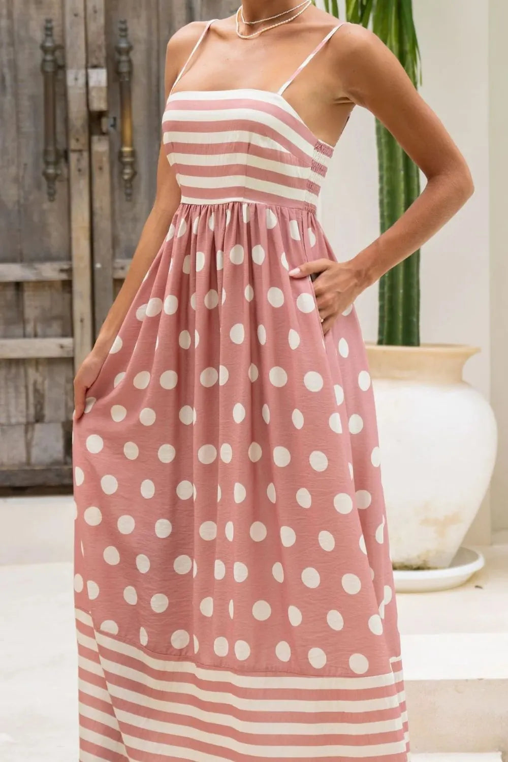 Polka Dot Square Neck Cami Dress.