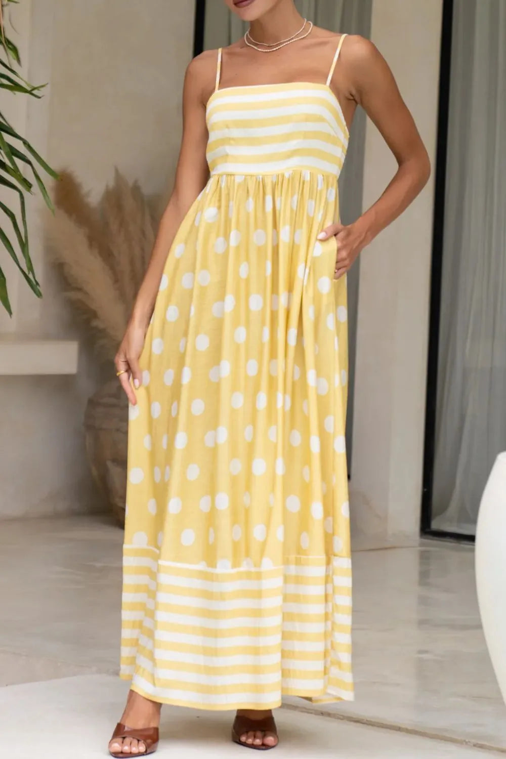 Polka Dot Square Neck Cami Dress.