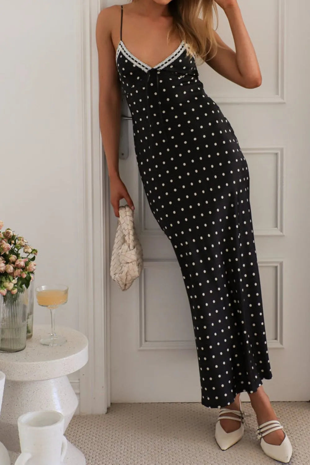 Polka Dot Square Neck Midi Cami Dress.