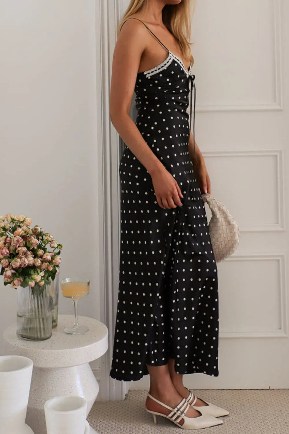Polka Dot Square Neck Midi Cami Dress.