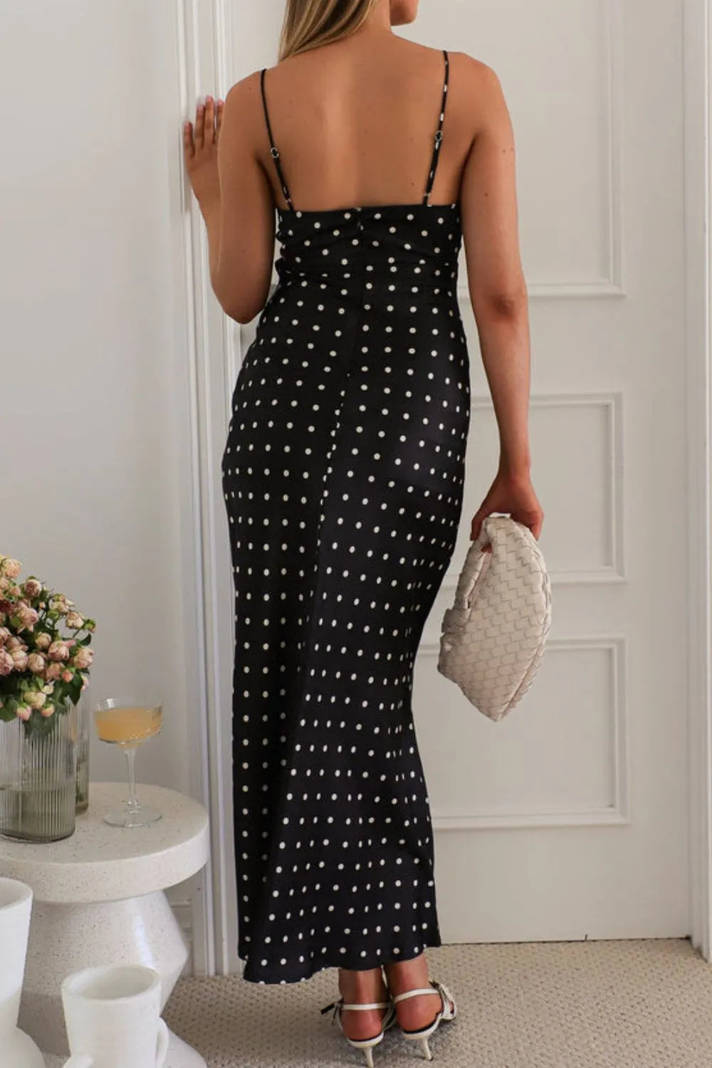 Polka Dot Square Neck Midi Cami Dress.