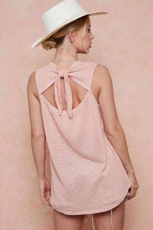 Full size floral tank top with V-neck and layered high-low hem, sheer.