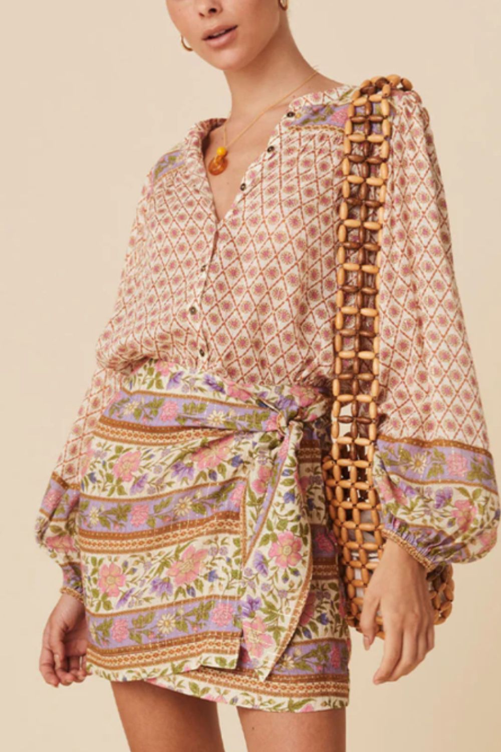 Printed Button Down Long Sleeve Shirt with Buttoned.