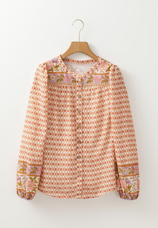 Printed Button Down Long Sleeve Shirt with Buttoned.