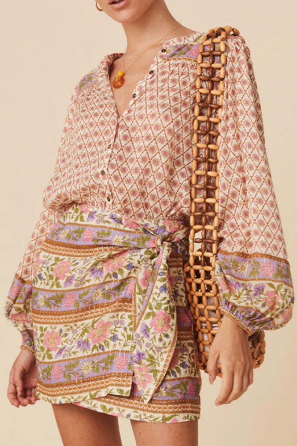 Printed Button Down Long Sleeve Shirt with Buttoned.