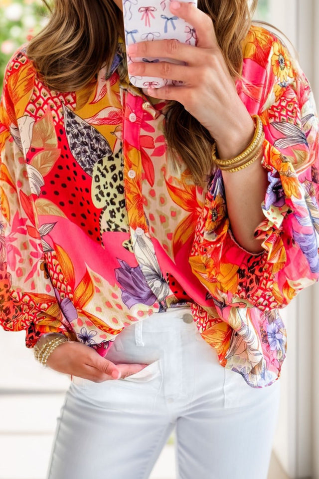 Printed Button Down Long Sleeve Shirt.