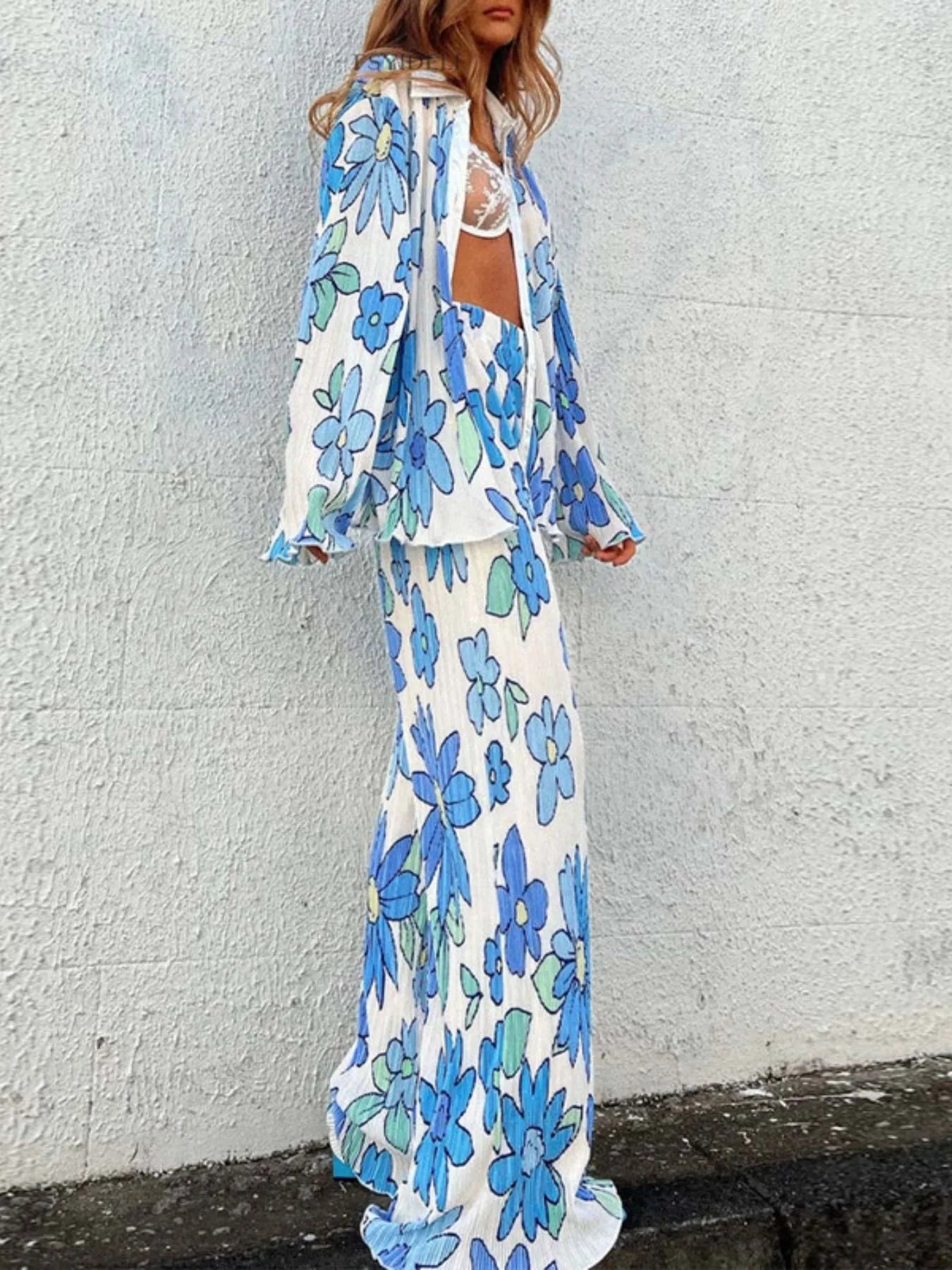 Printed Button Up Shirt and Pants Set.