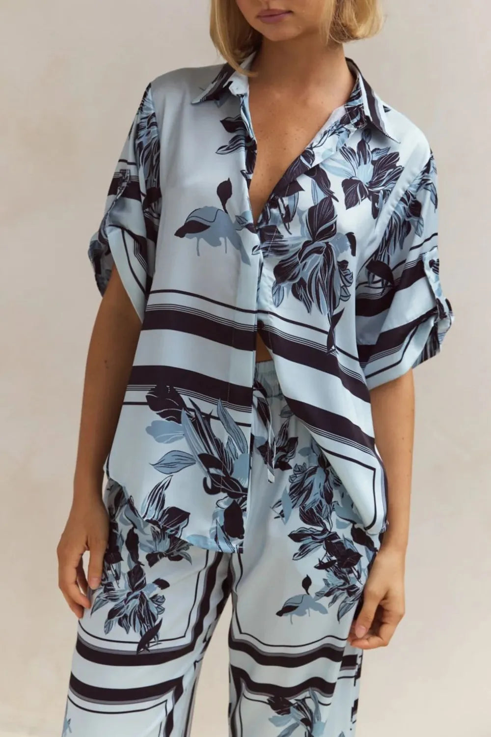 Printed Button Up Shirt and Pants Set.
