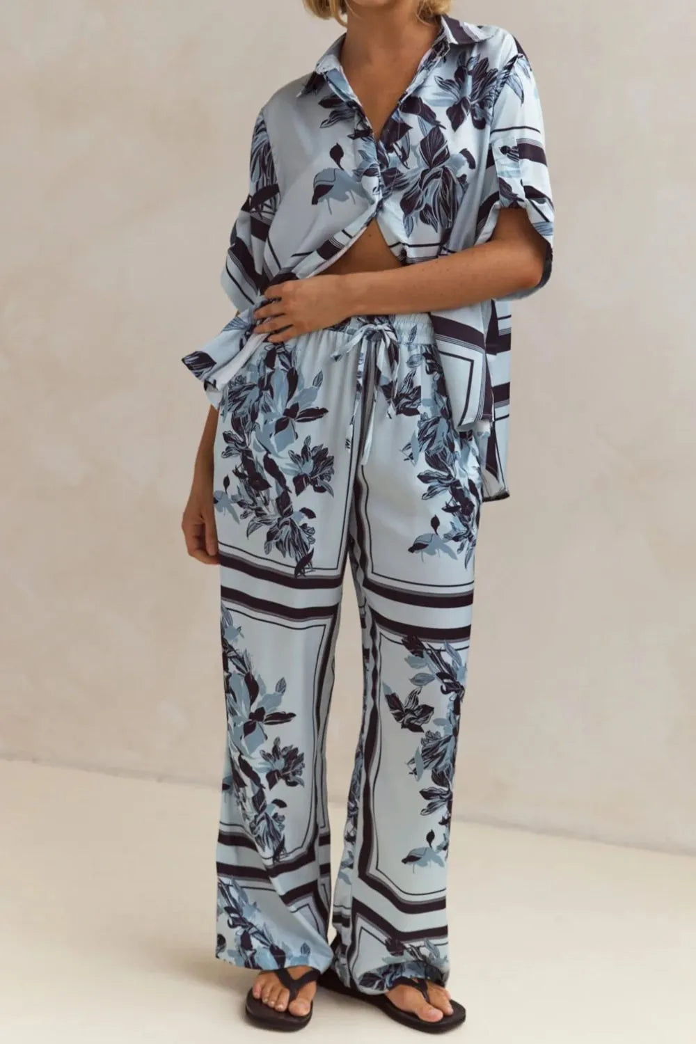 Printed Button Up Shirt and Pants Set.
