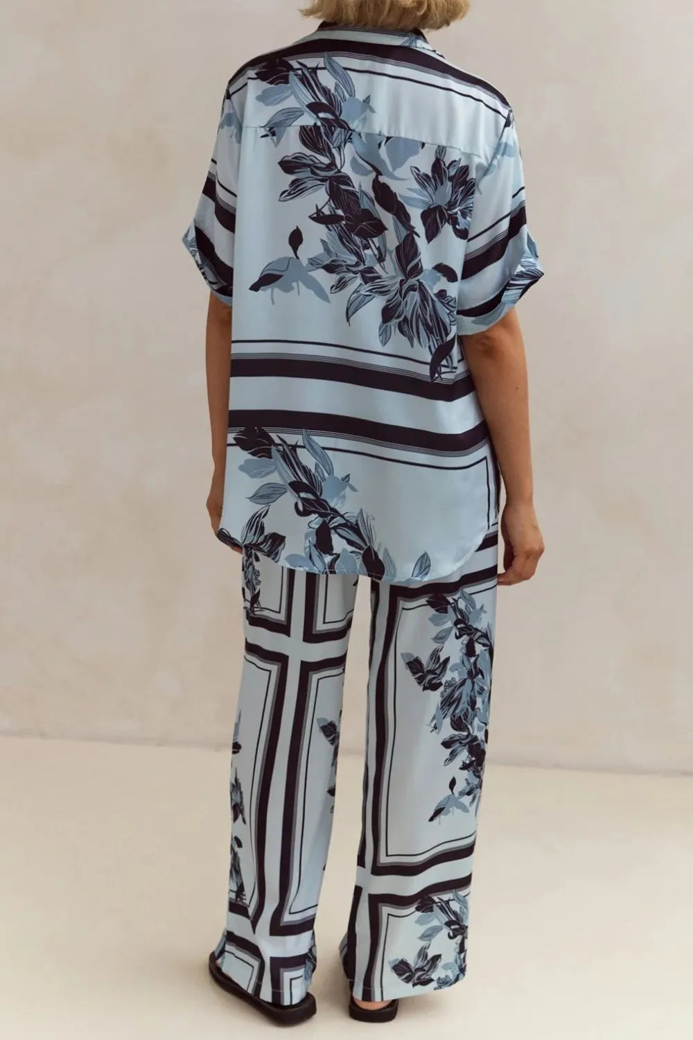 Printed Button Up Shirt and Pants Set.