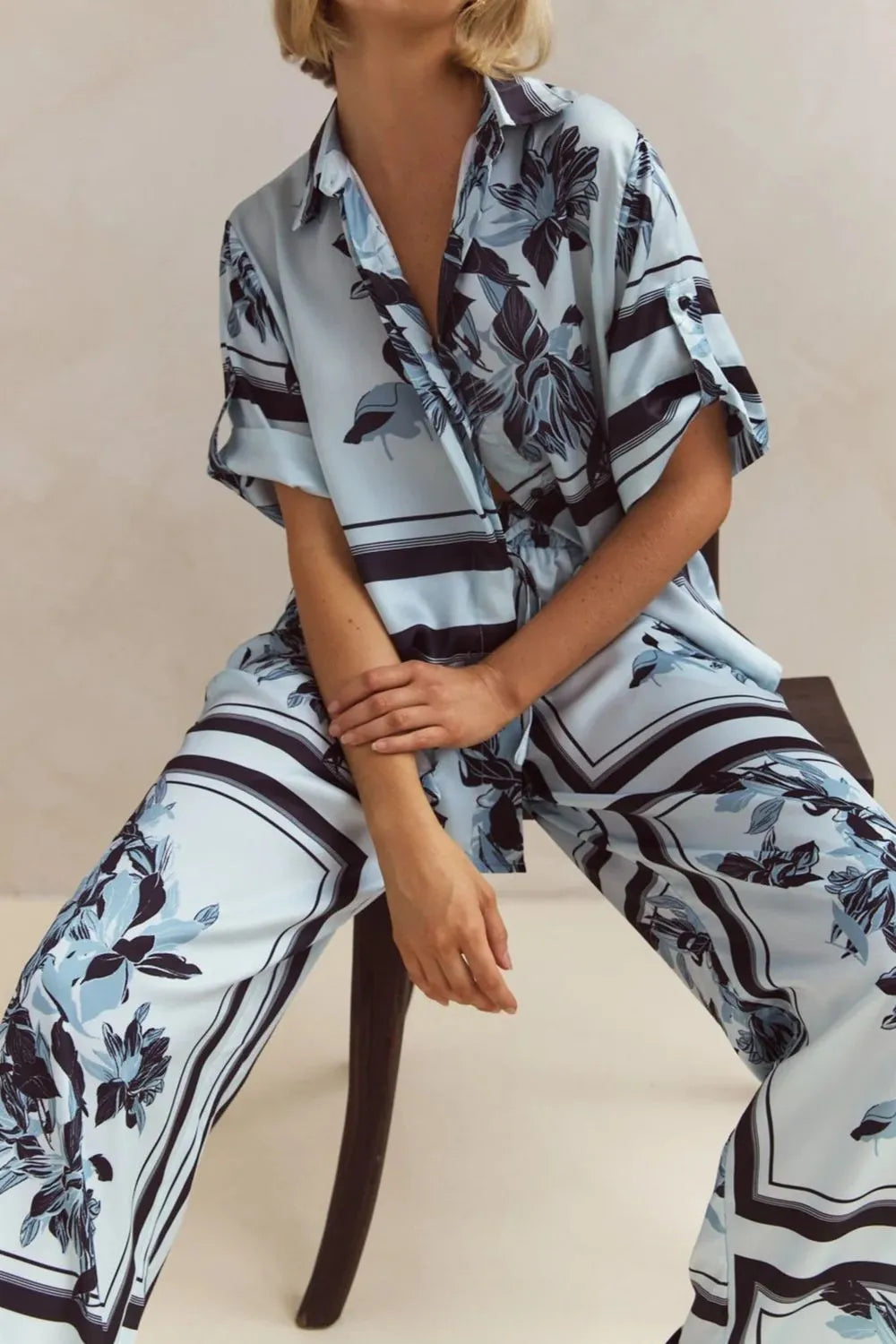 Printed Button Up Shirt and Pants Set.