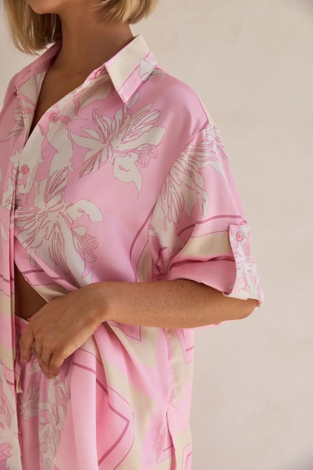 Printed Button Up Shirt and Pants Set.