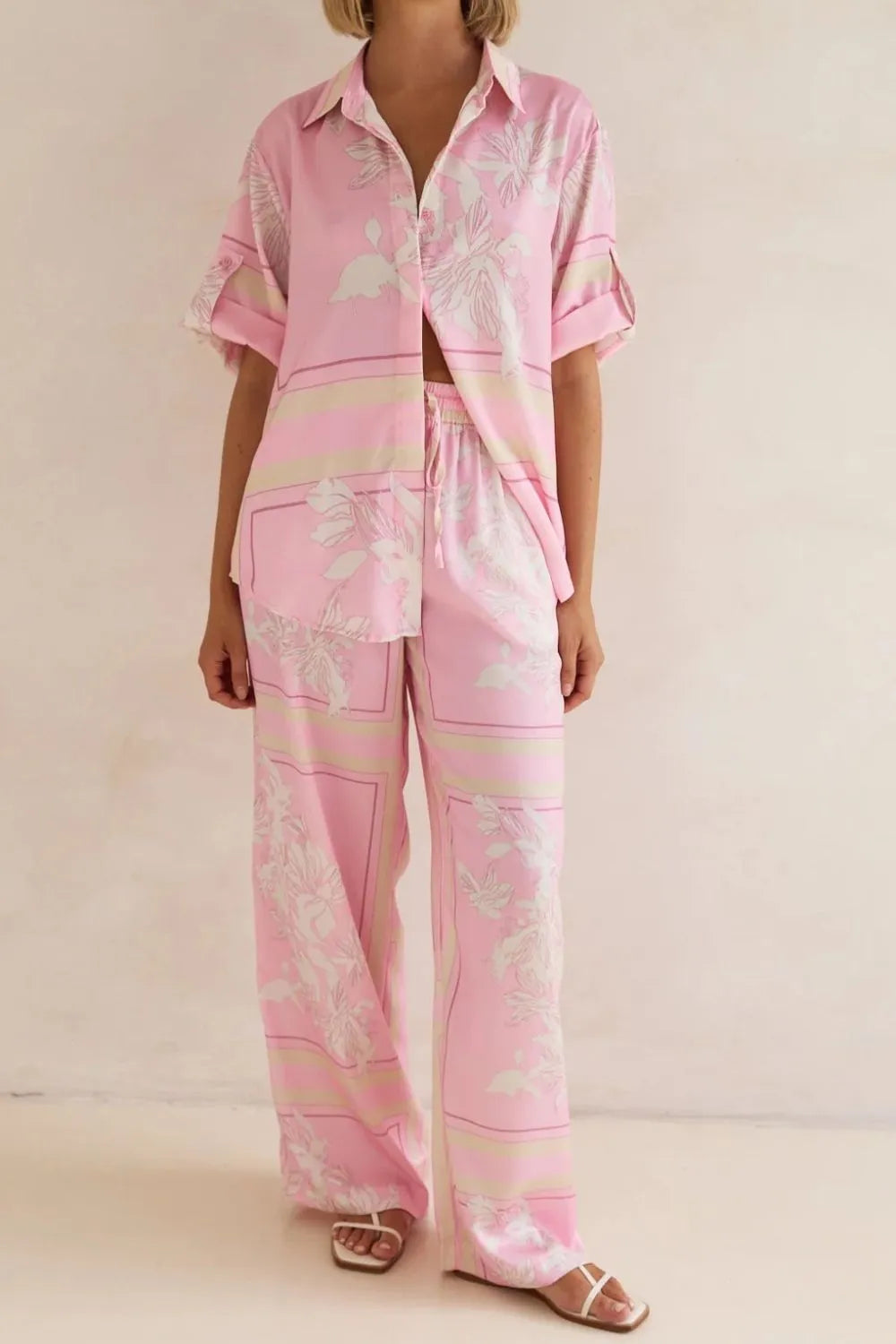Printed Button Up Shirt and Pants Set.