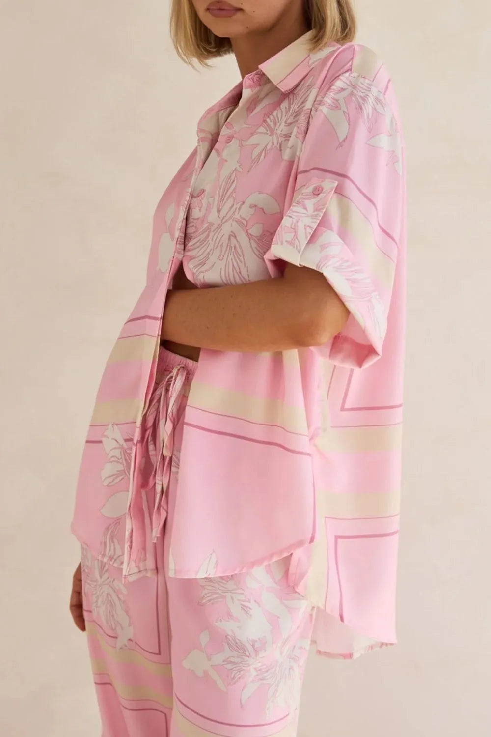 Printed Button Up Shirt and Pants Set.
