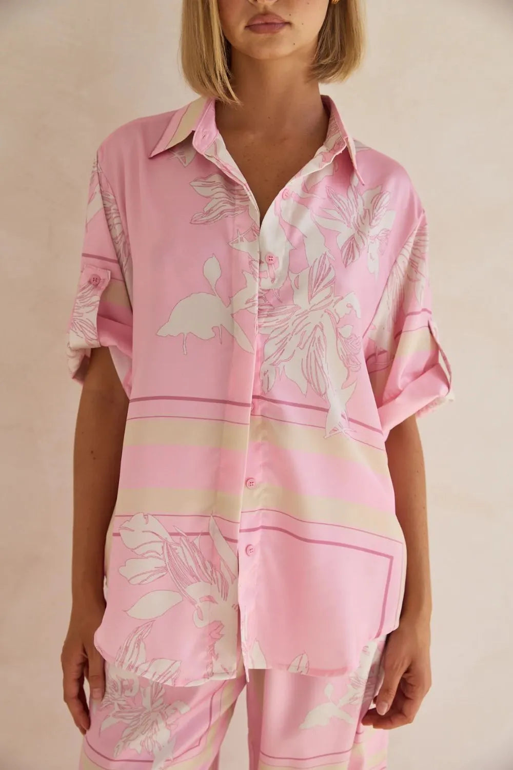 Printed Button Up Shirt and Pants Set.