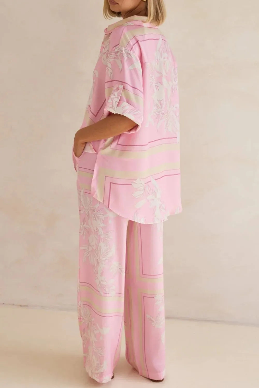 Printed Button Up Shirt and Pants Set.