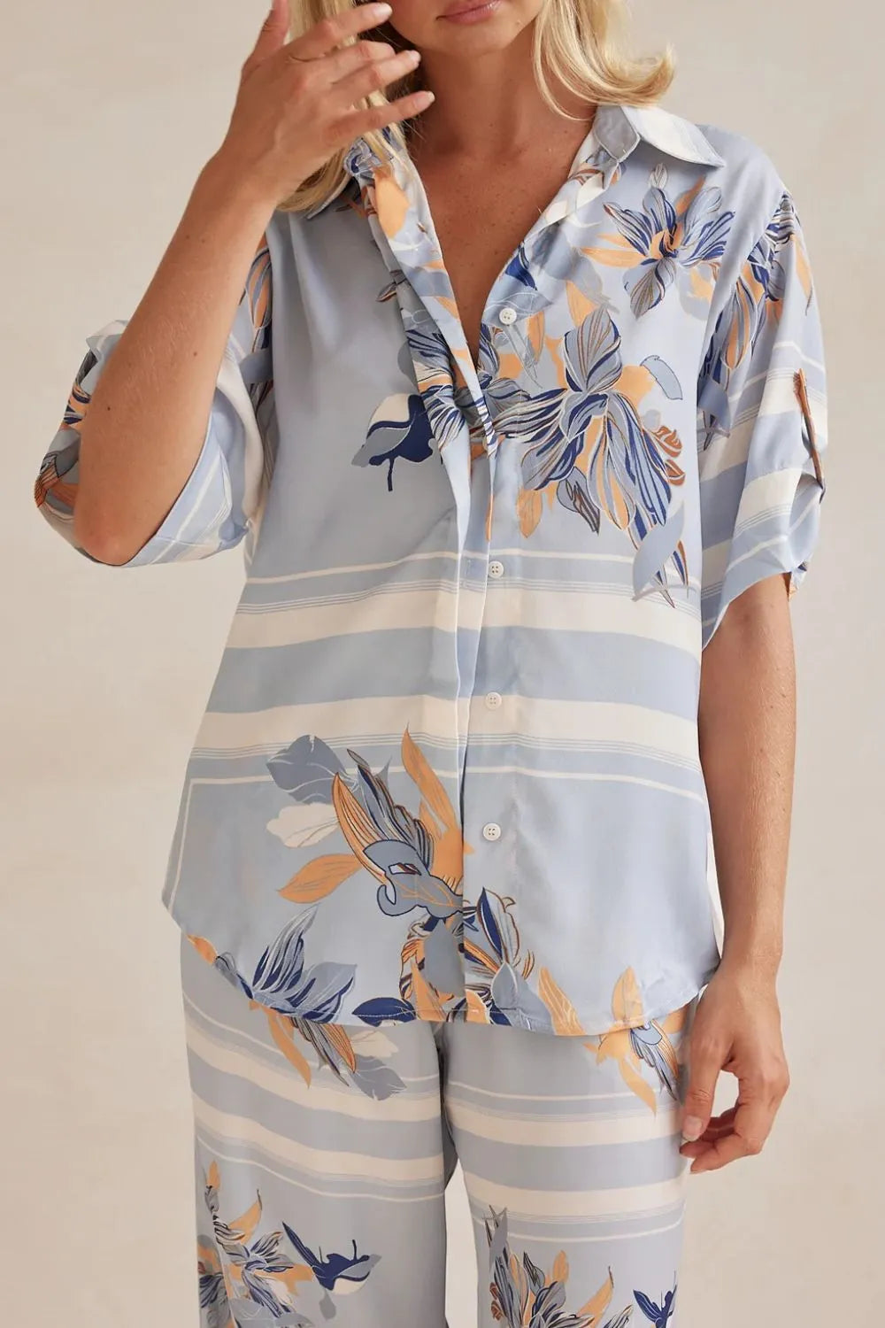 Printed Button Up Shirt and Pants Set.