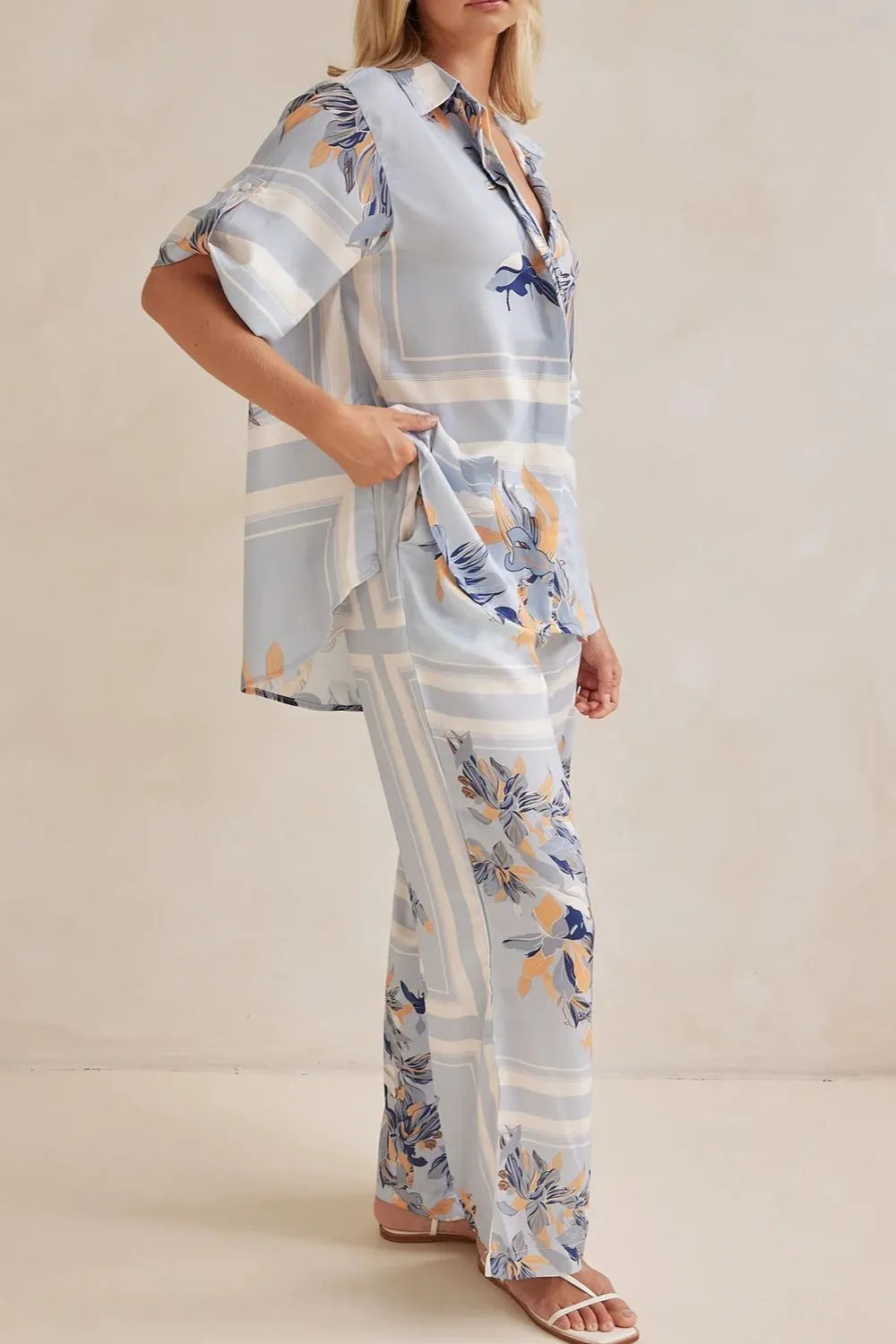 Printed Button Up Shirt and Pants Set.