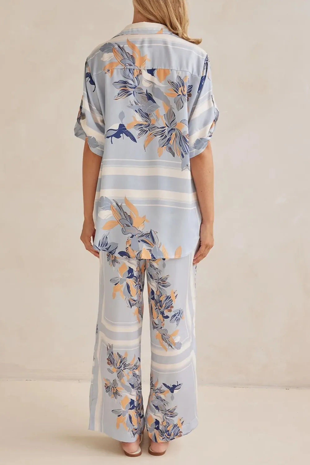 Printed Button Up Shirt and Pants Set.