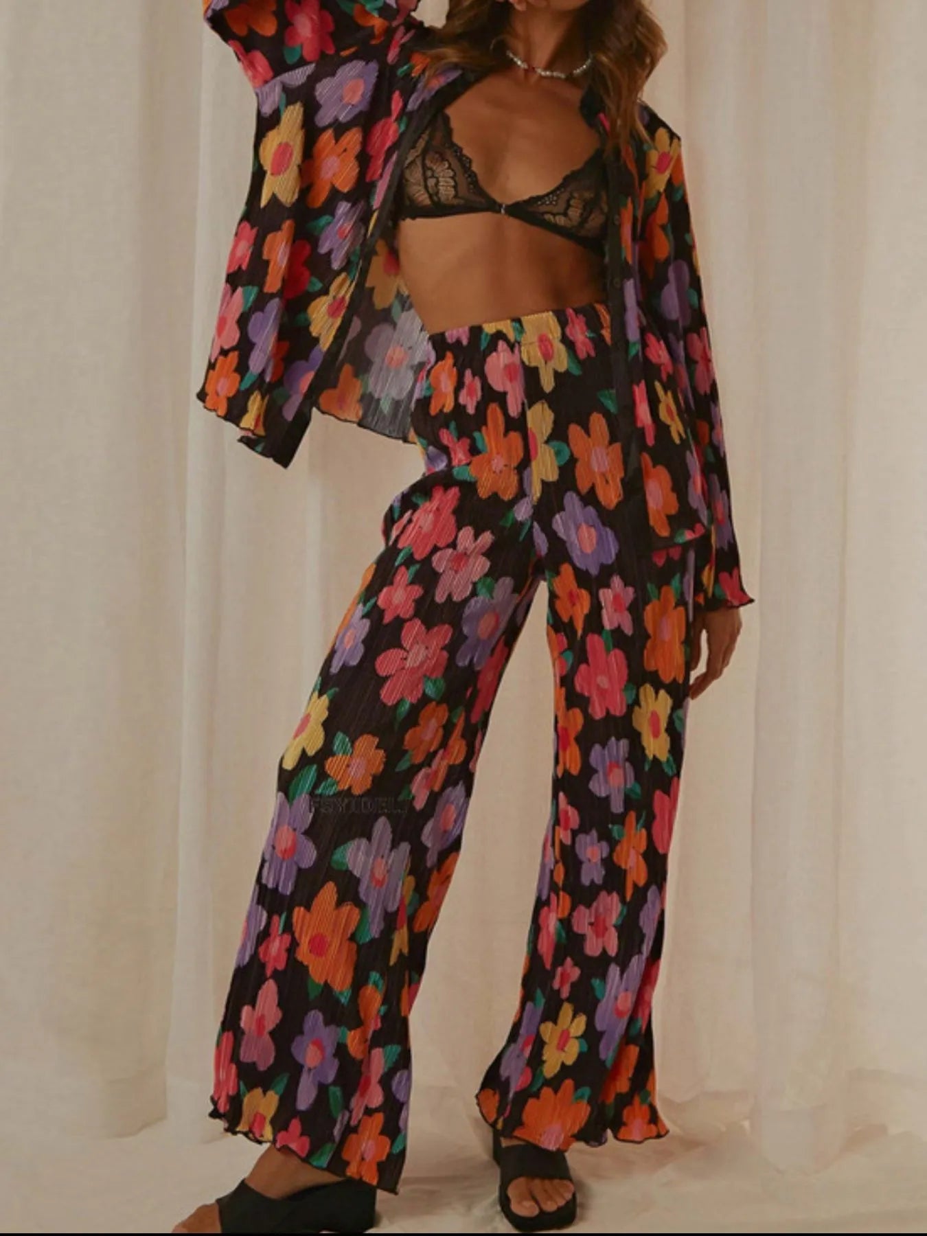 Printed Button Up Shirt and Pants Set.