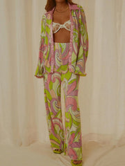 Printed Button Up Shirt and Pants Set.