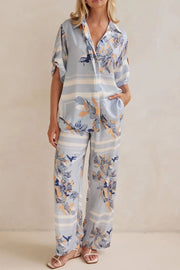 Printed Button Up Shirt and Pants Set.