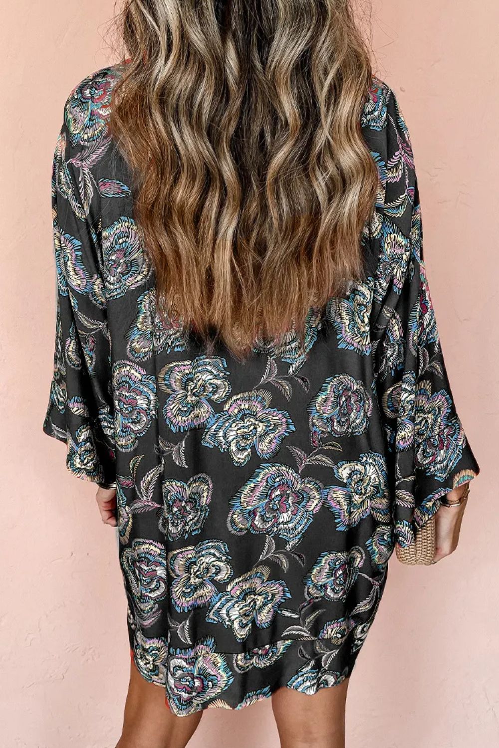 Printed Button Up Three-Quarter Sleeve Shirt Dress.
