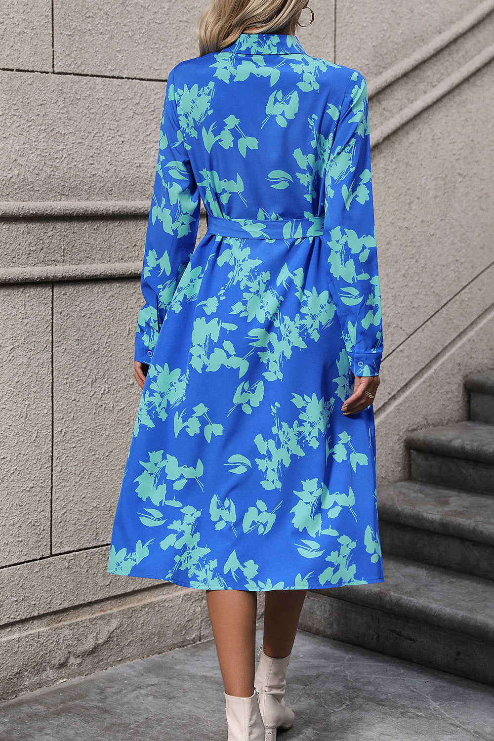 Perfee Printed Button Up Tie Waist Dress.