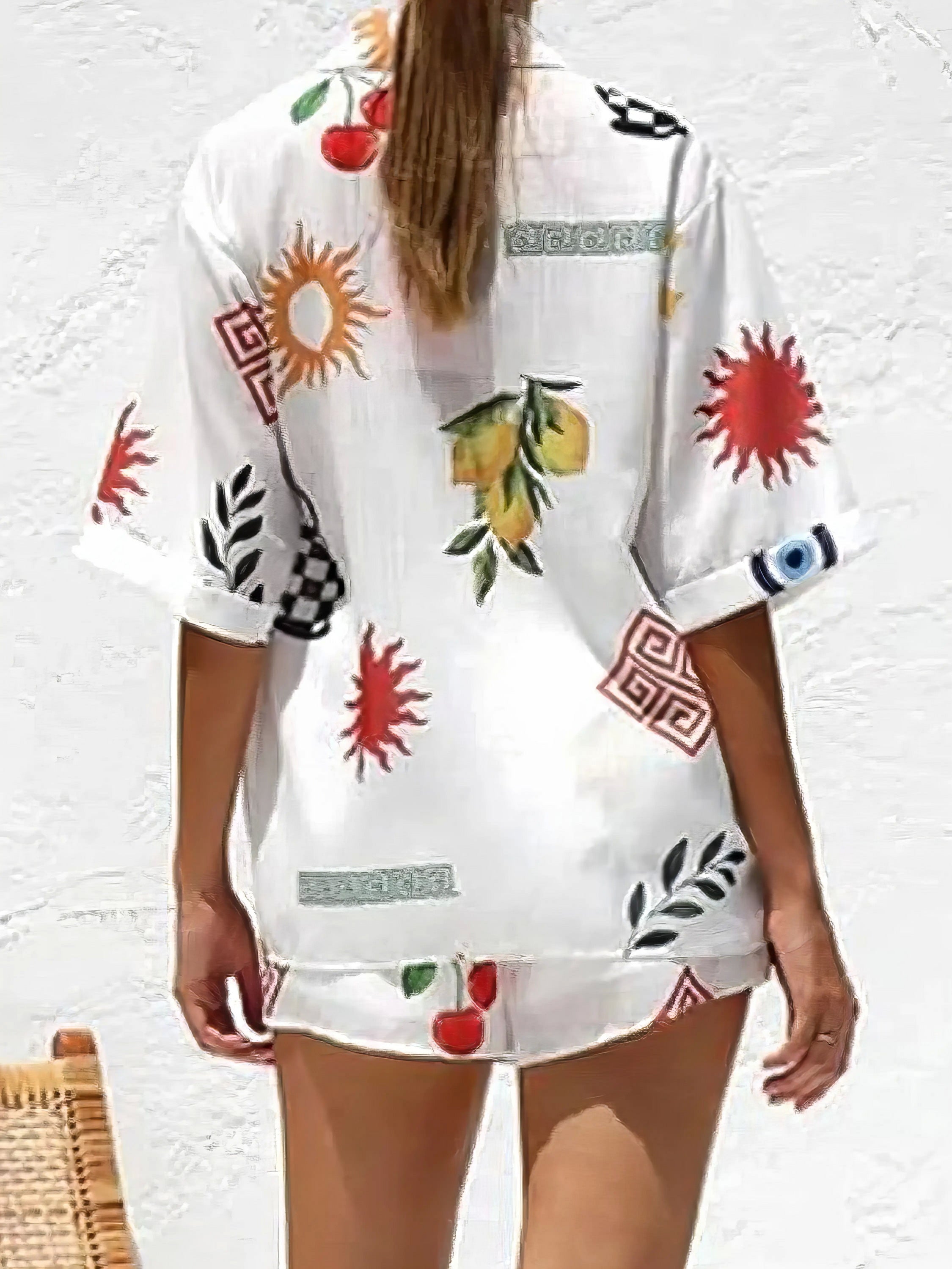 printed button up top and shorts set, easy style women's two-piece outfit, effortlessly chic summer fashion, comfortable printed set, casual versatile ensemble, perfect for everyday wear