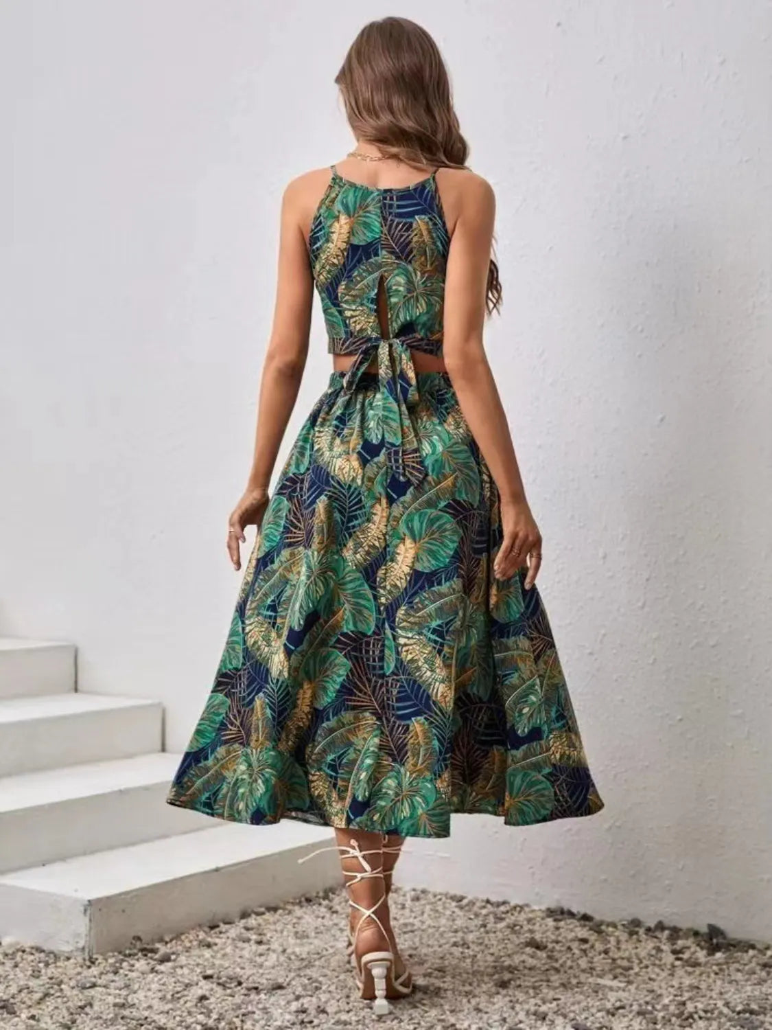 Printed Cami and Slit Skirt Set.
