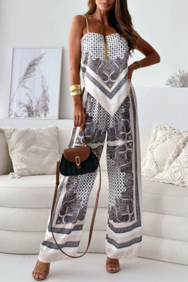 Printed Cami and Wide Leg Pants Set.
