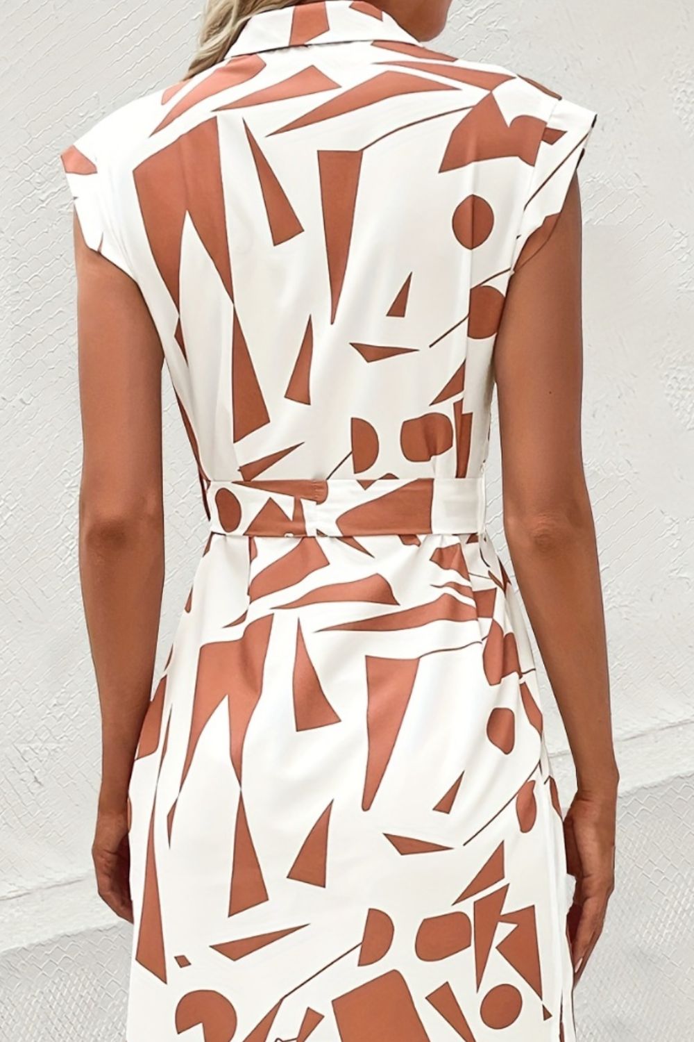 Printed Cap Sleeve Tie Waist Dress.