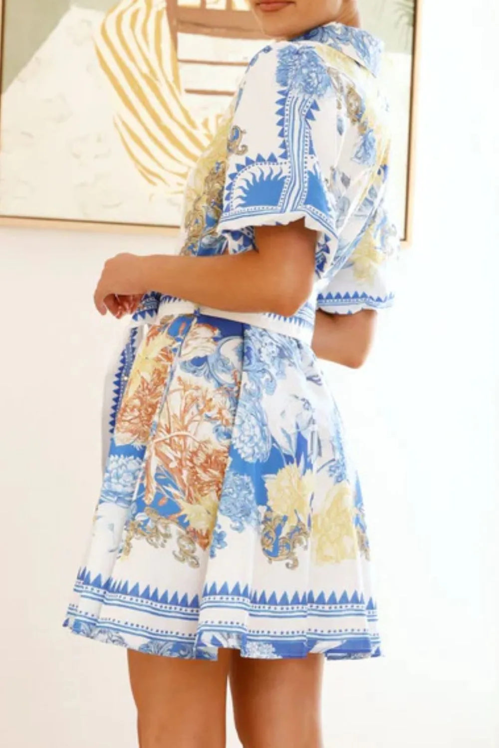 Printed Collared Neck Half Sleeve Dress.