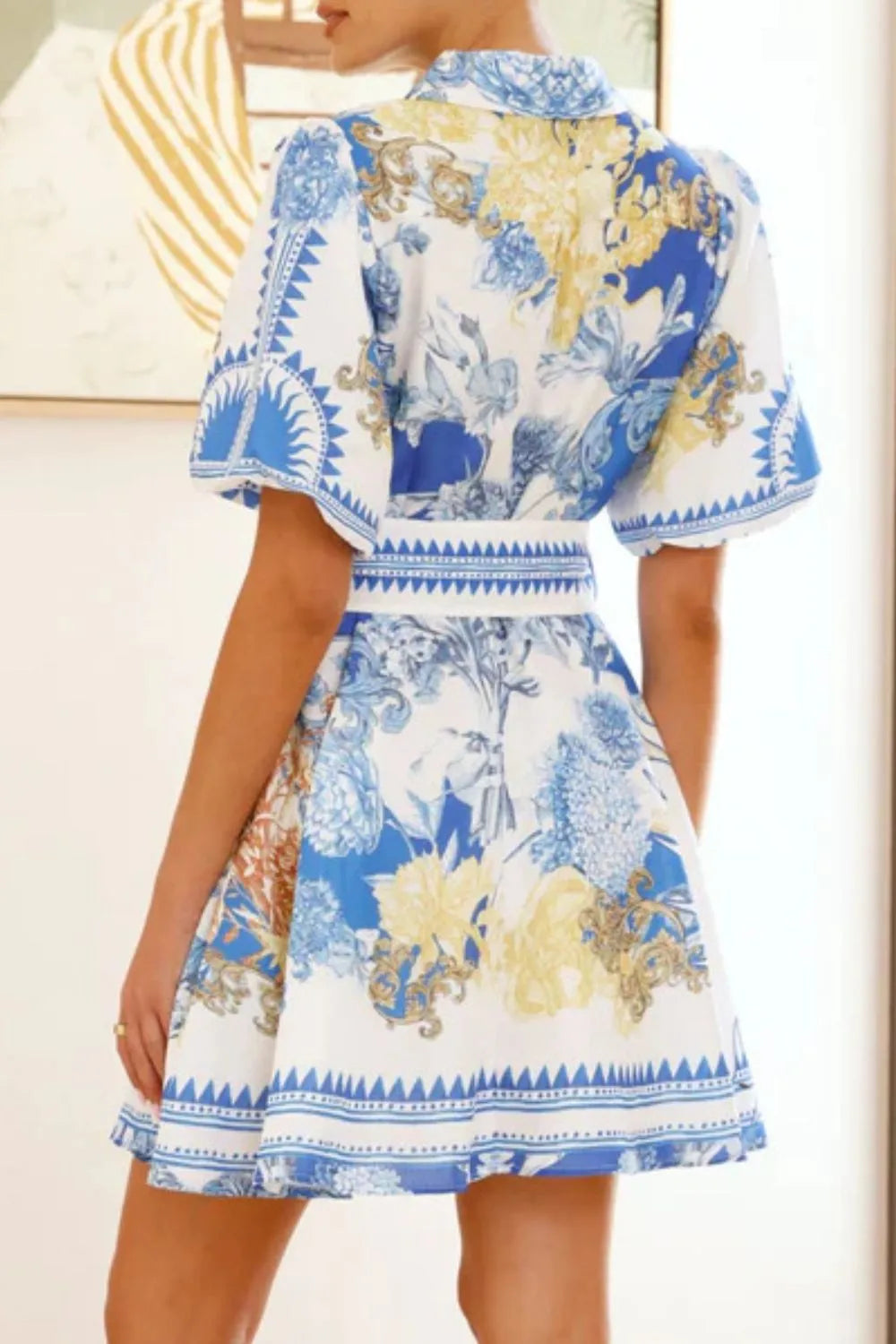 Printed Collared Neck Half Sleeve Dress.