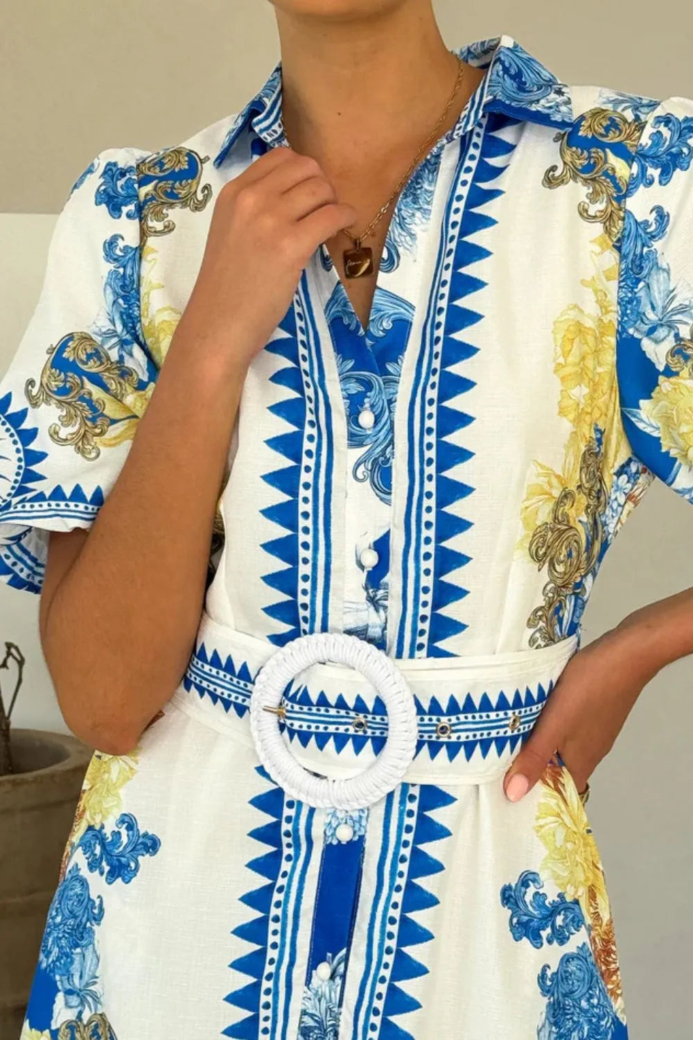 Printed Collared Neck Half Sleeve Dress.