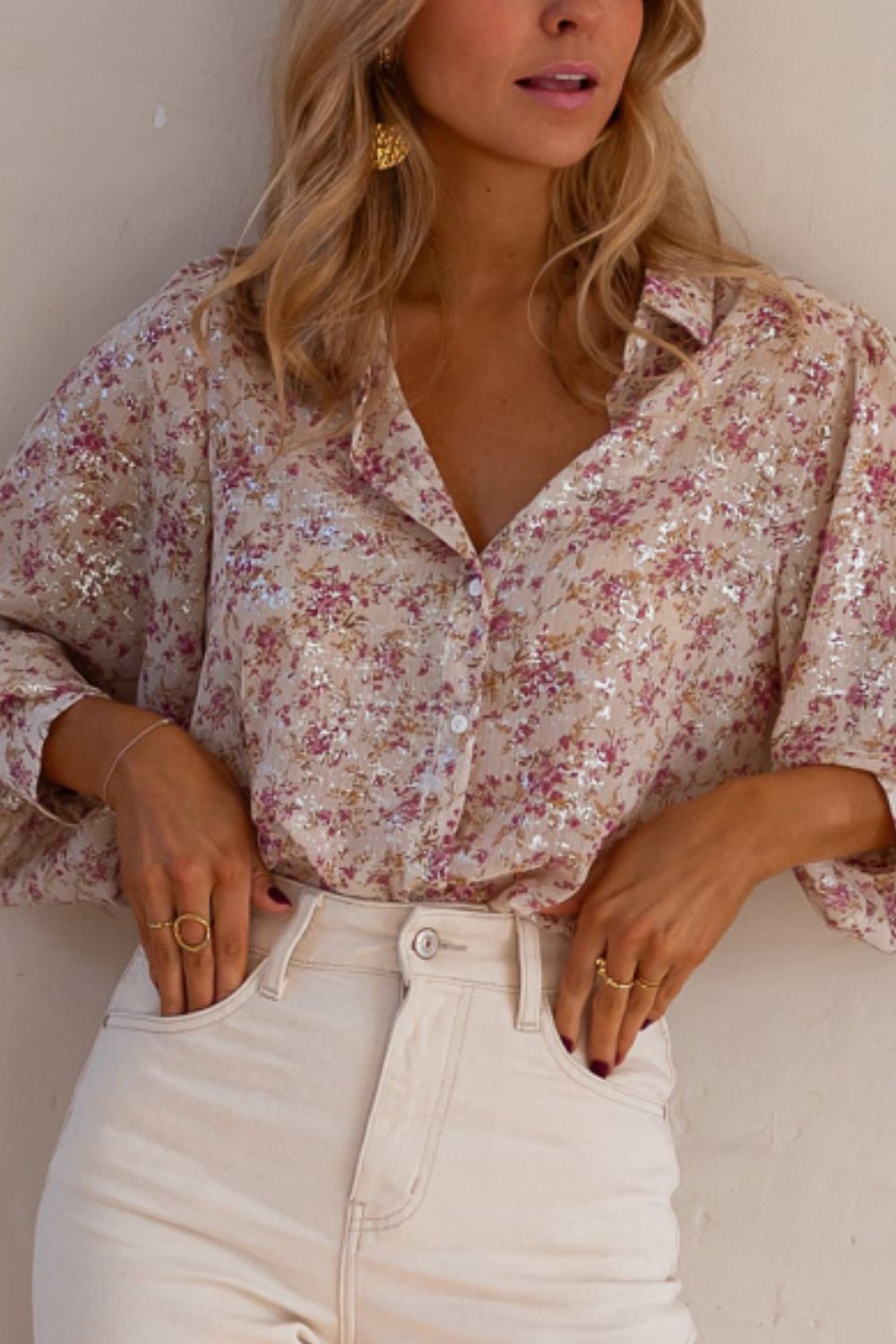 Printed Collared Neck Long Sleeve Shirt.