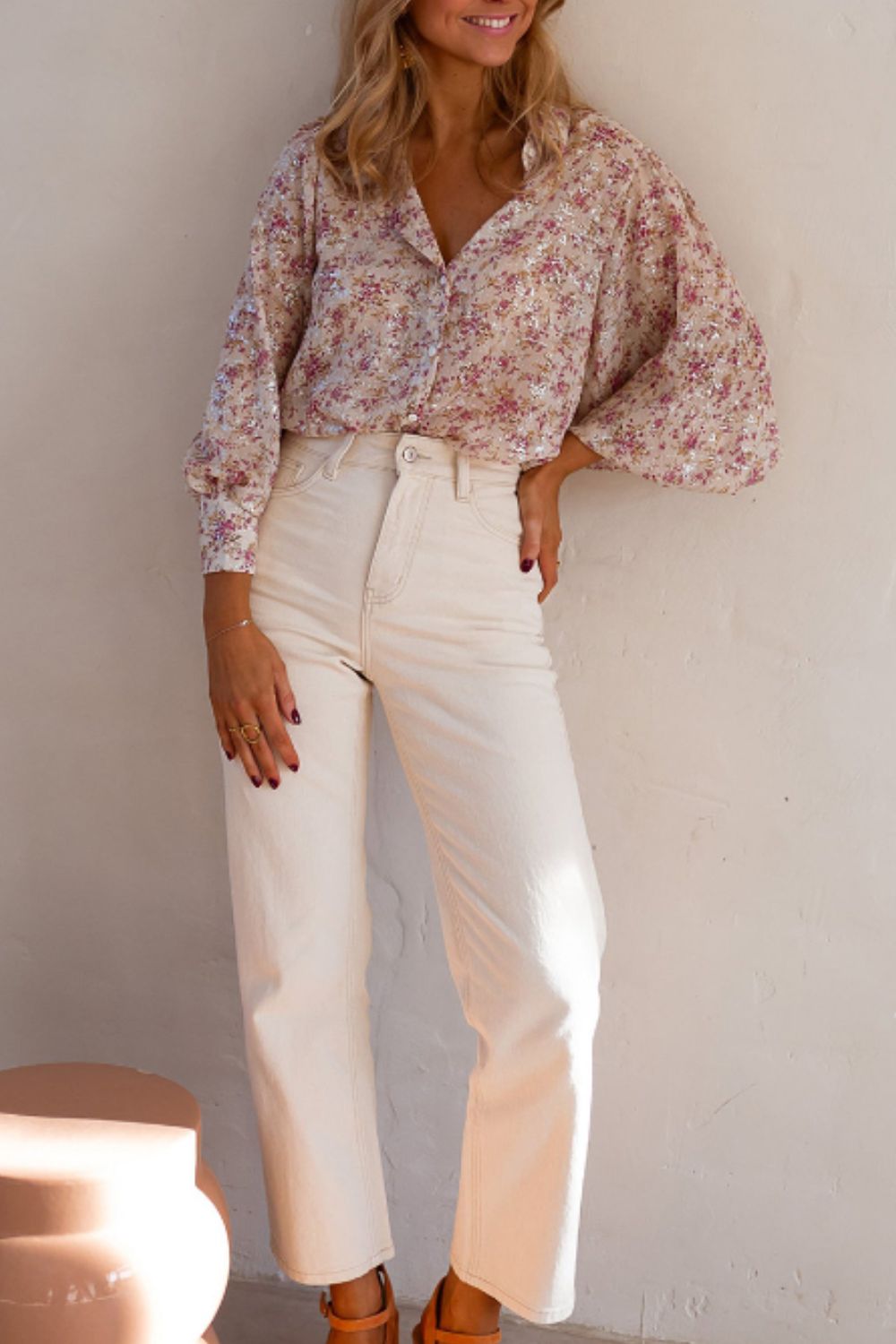 Printed Collared Neck Long Sleeve Shirt.