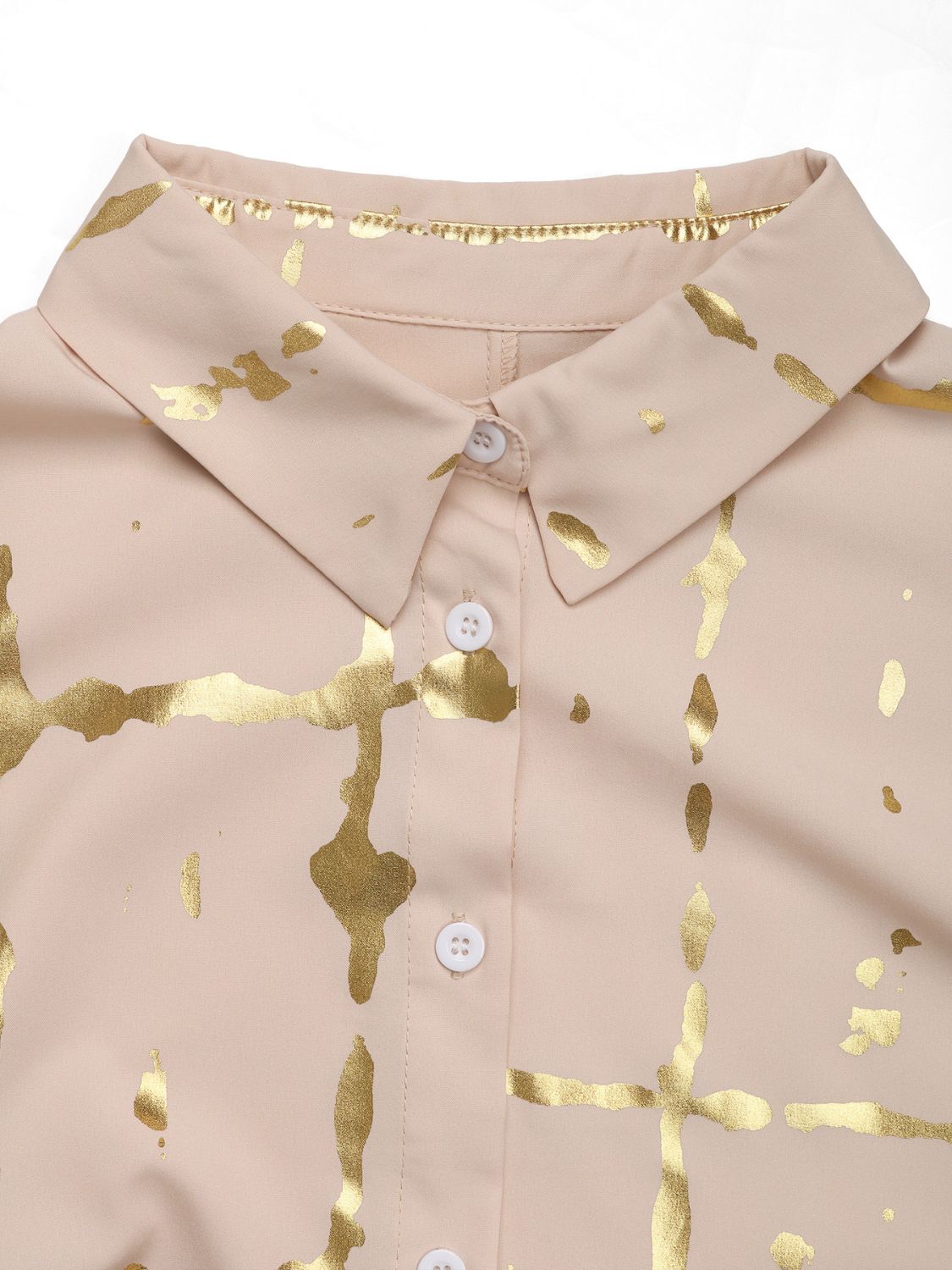 Perfee Printed Collared Neck Long Sleeve Shirt.