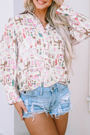 Printed Collared Neck Long Sleeve Shirt.