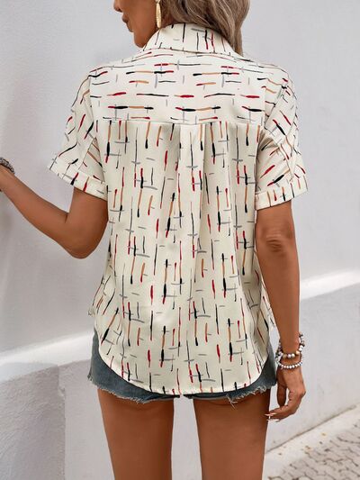 Perfee Printed Collared Neck Short Sleeve Shirt.