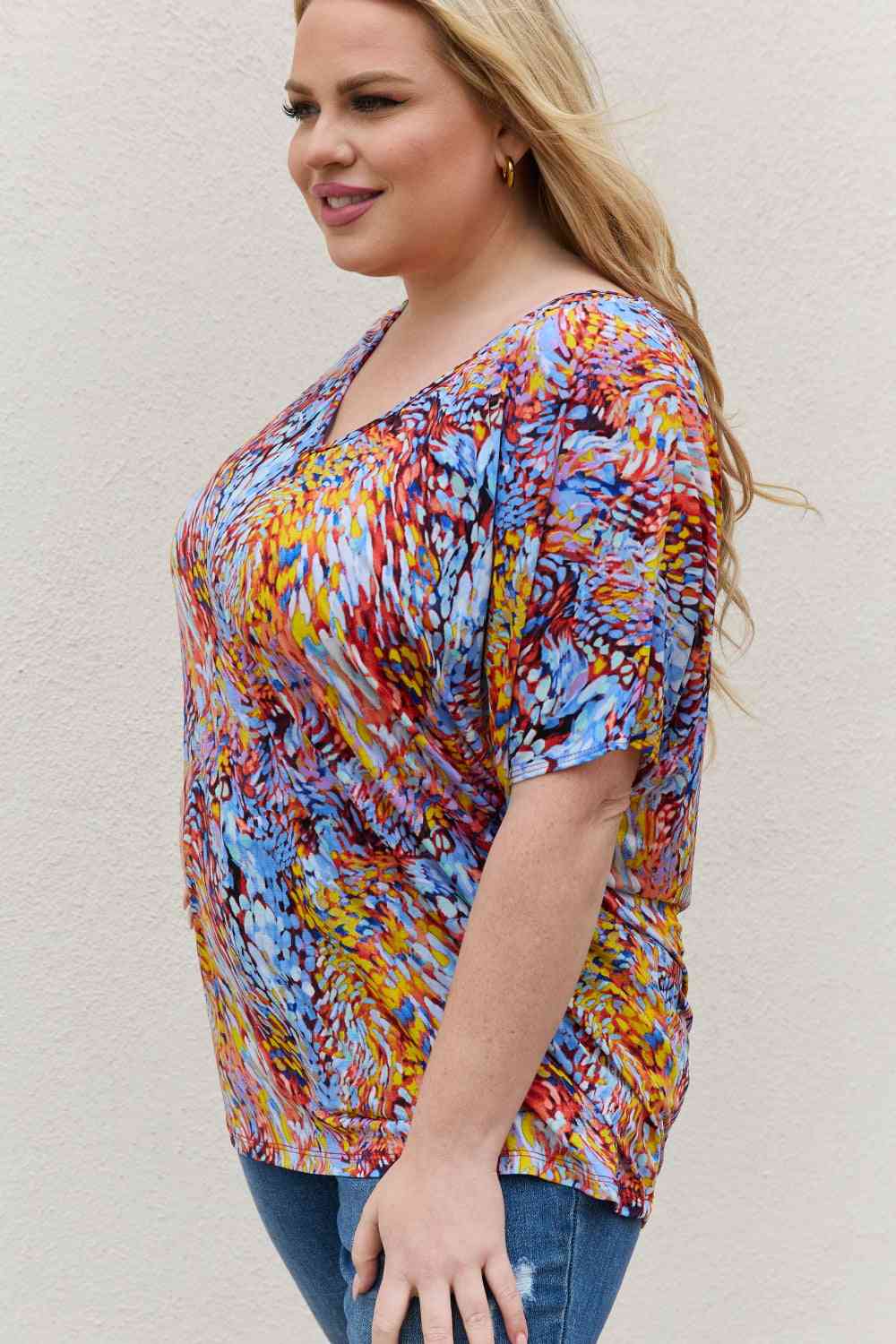 Be Stage full size Printed Dolman Flowy Top.