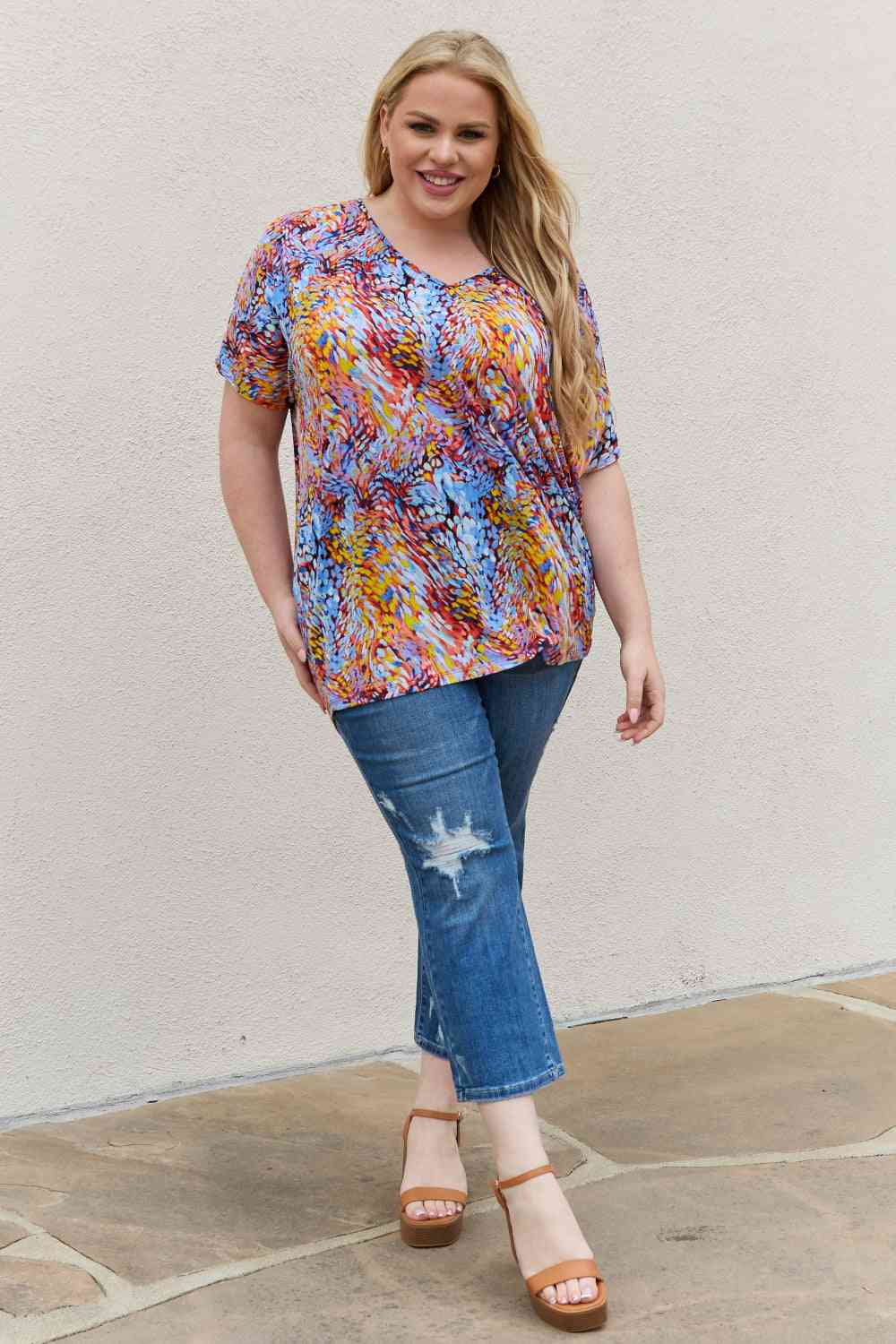 Be Stage full size Printed Dolman Flowy Top.